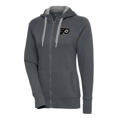 Philadelphia Flyers Antigua Women's Metallic Logo Victory Full-Zip Hoodie Charcoal