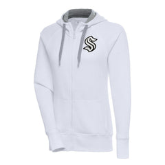 Seattle Kraken Antigua Women's Metallic Logo Victory Full-Zip Hoodie White