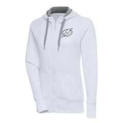 Tampa Bay Lightning Antigua Women's Metallic Logo Victory Full-Zip Hoodie White