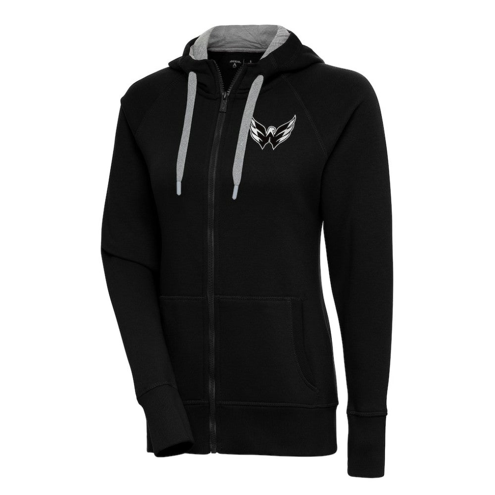 Washington Capitals Antigua Women's Metallic Logo Victory Full-Zip Hoodie Black
