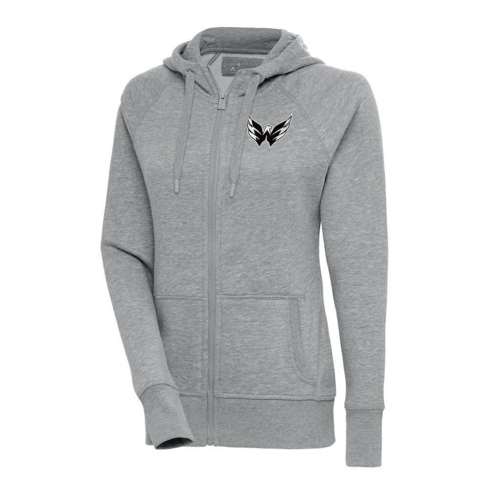 Washington Capitals Antigua Women's Metallic Logo Victory Full-Zip Hoodie Heather Gray