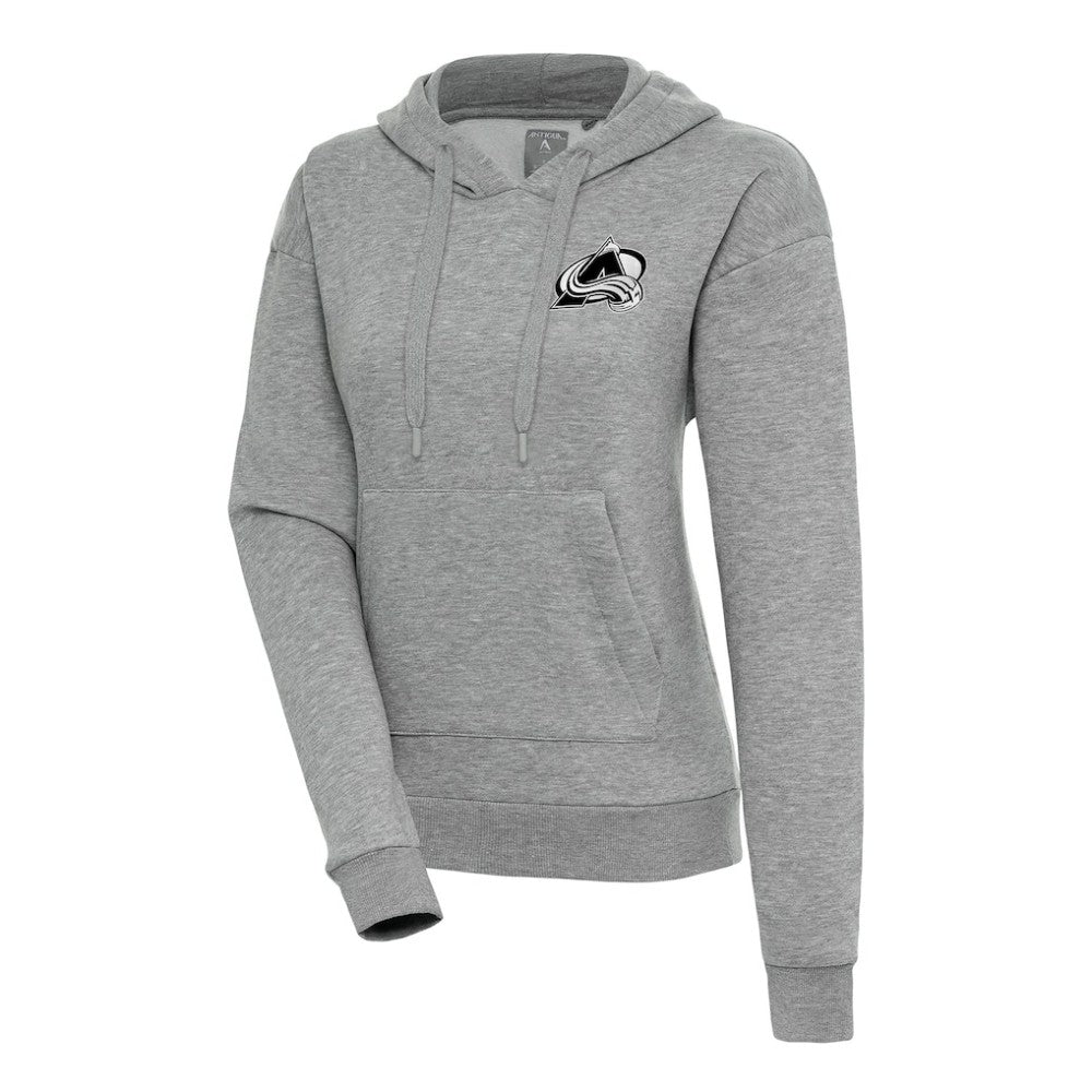 Colorado Avalanche Antigua Women's Metallic Logo Victory Pullover Hoodie Heather Gray