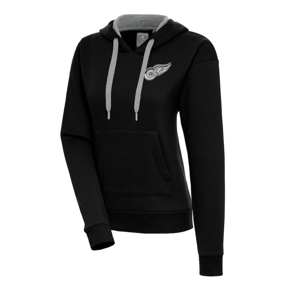 Detroit Red Wings Antigua Women's Metallic Logo Victory Pullover Hoodie Black