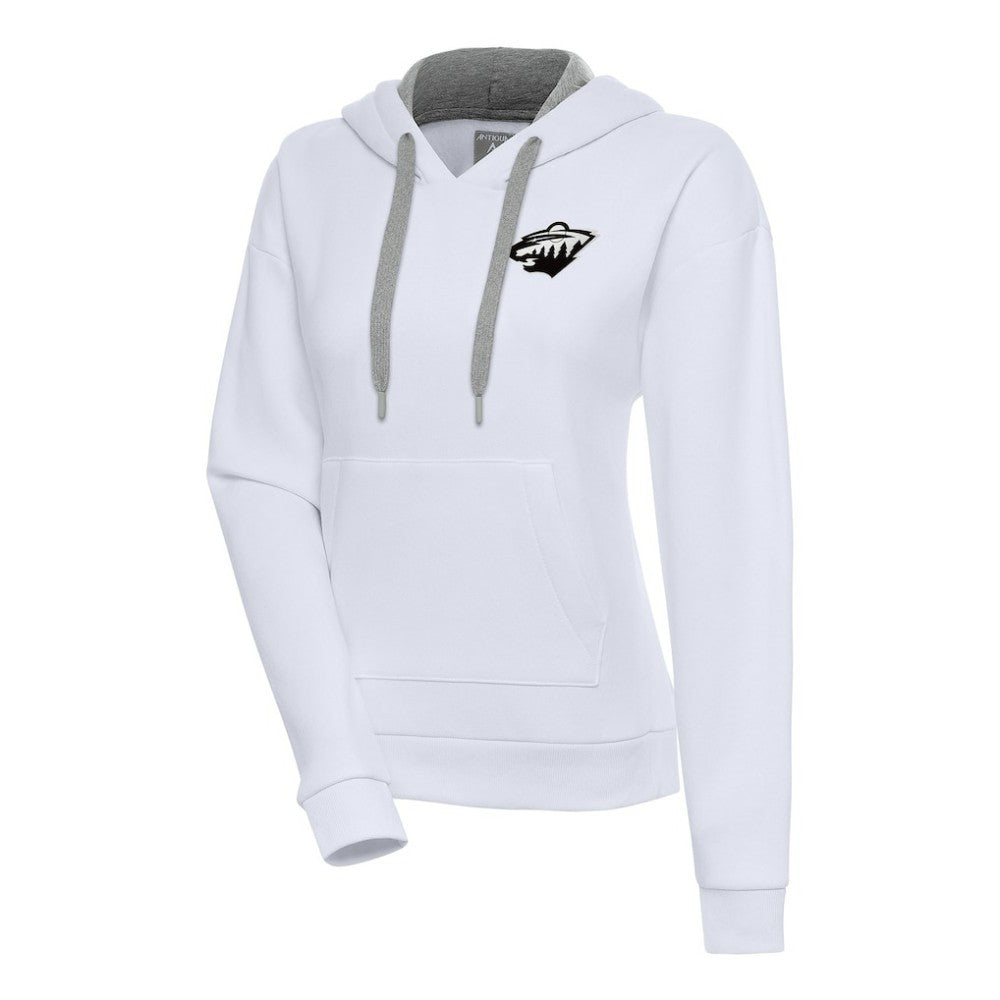 Minnesota Wild Antigua Women's Metallic Logo Victory Pullover Hoodie White
