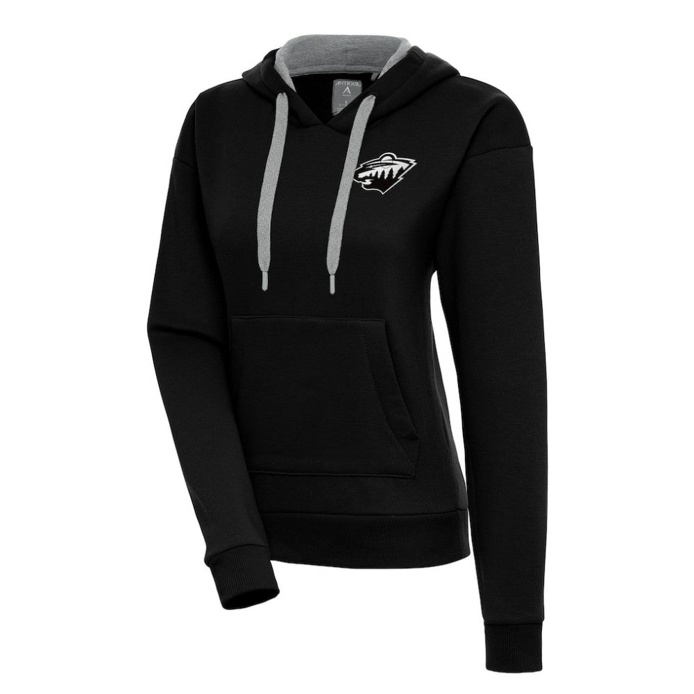 Minnesota Wild Antigua Women's Metallic Logo Victory Pullover Hoodie Black