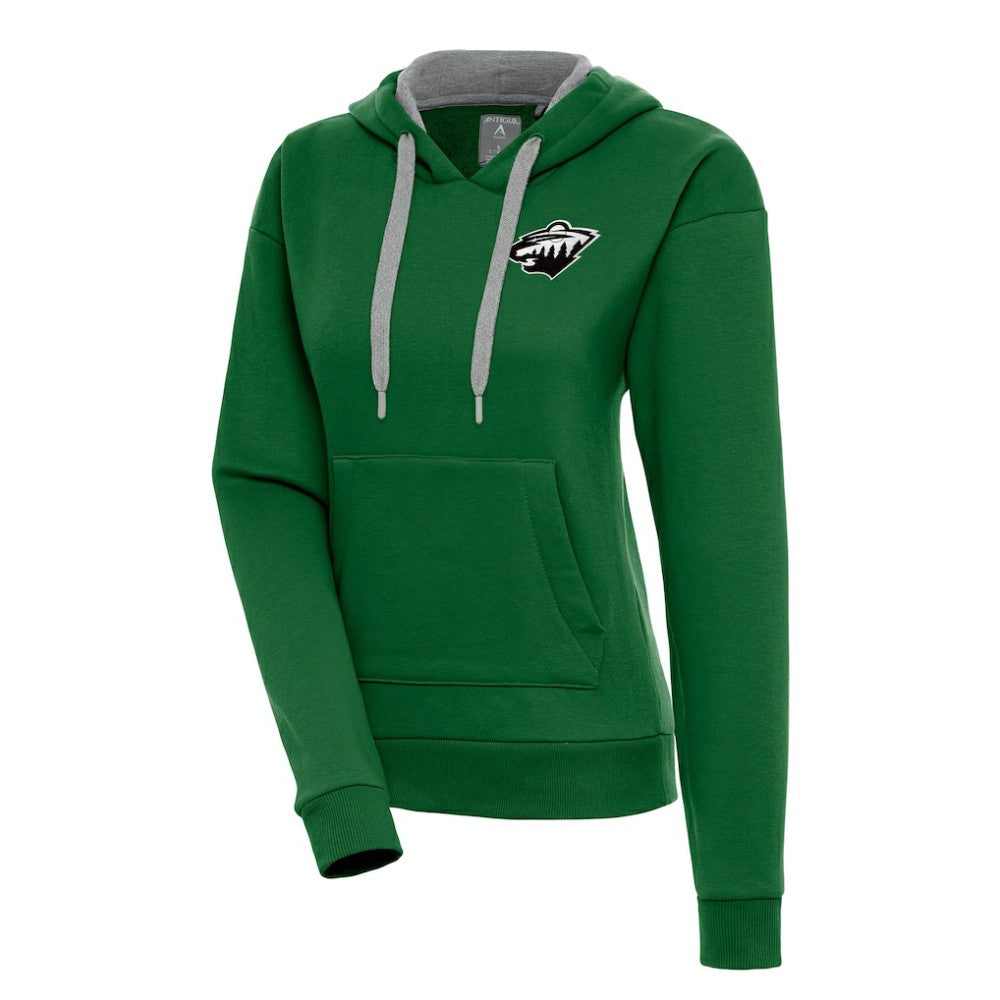 Minnesota Wild Antigua Women's Metallic Logo Victory Pullover Hoodie Green