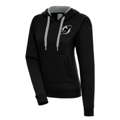 New Jersey Devils Antigua Women's Metallic Logo Victory Pullover Hoodie Black