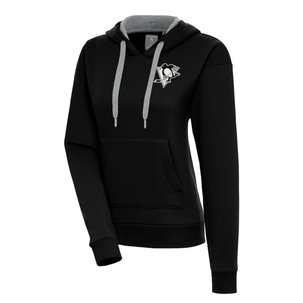 Pittsburgh Penguins Antigua Women's Metallic Logo Victory Pullover Hoodie Black