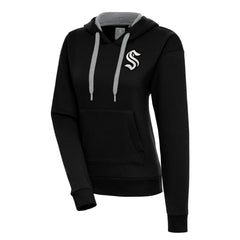 Seattle Kraken Antigua Women's Metallic Logo Victory Pullover Hoodie Black
