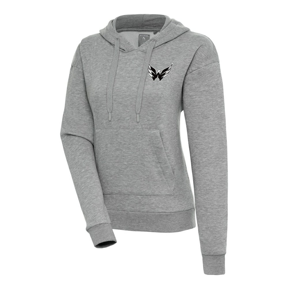 Washington Capitals Antigua Women's Metallic Logo Victory Pullover Hoodie Heather Gray
