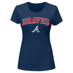 Atlanta Braves Profile Women's Plus Size Arch Logo T-Shirt Navy