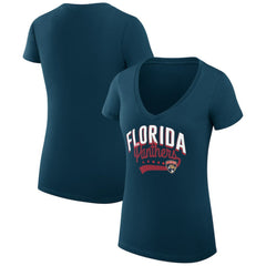 Florida Panthers G-III 4Her by Carl Banks Women's Super-Slim Fit Lightweight Filigree Logo V-Neck T-Shirt – Navy