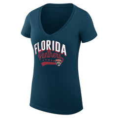 Florida Panthers G-III 4Her by Carl Banks Women's Super-Slim Fit Lightweight Filigree Logo V-Neck T-Shirt – Navy