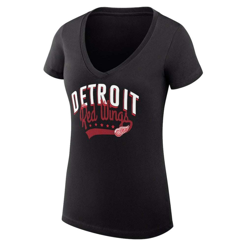 Detroit Red Wings G-III 4Her by Carl Banks Women's Super-Slim Fit Lightweight Filigree Logo V-Neck T-Shirt – Black