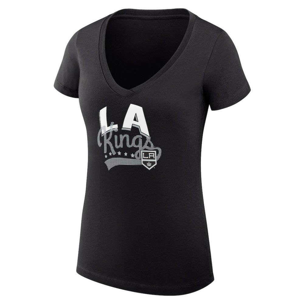 Los Angeles Kings G-III 4Her by Carl Banks Women's Super-Slim Fit Lightweight Filigree Logo V-Neck T-Shirt – Black