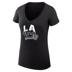 Los Angeles Kings G-III 4Her by Carl Banks Women's Super-Slim Fit Lightweight Filigree Logo V-Neck T-Shirt – Black