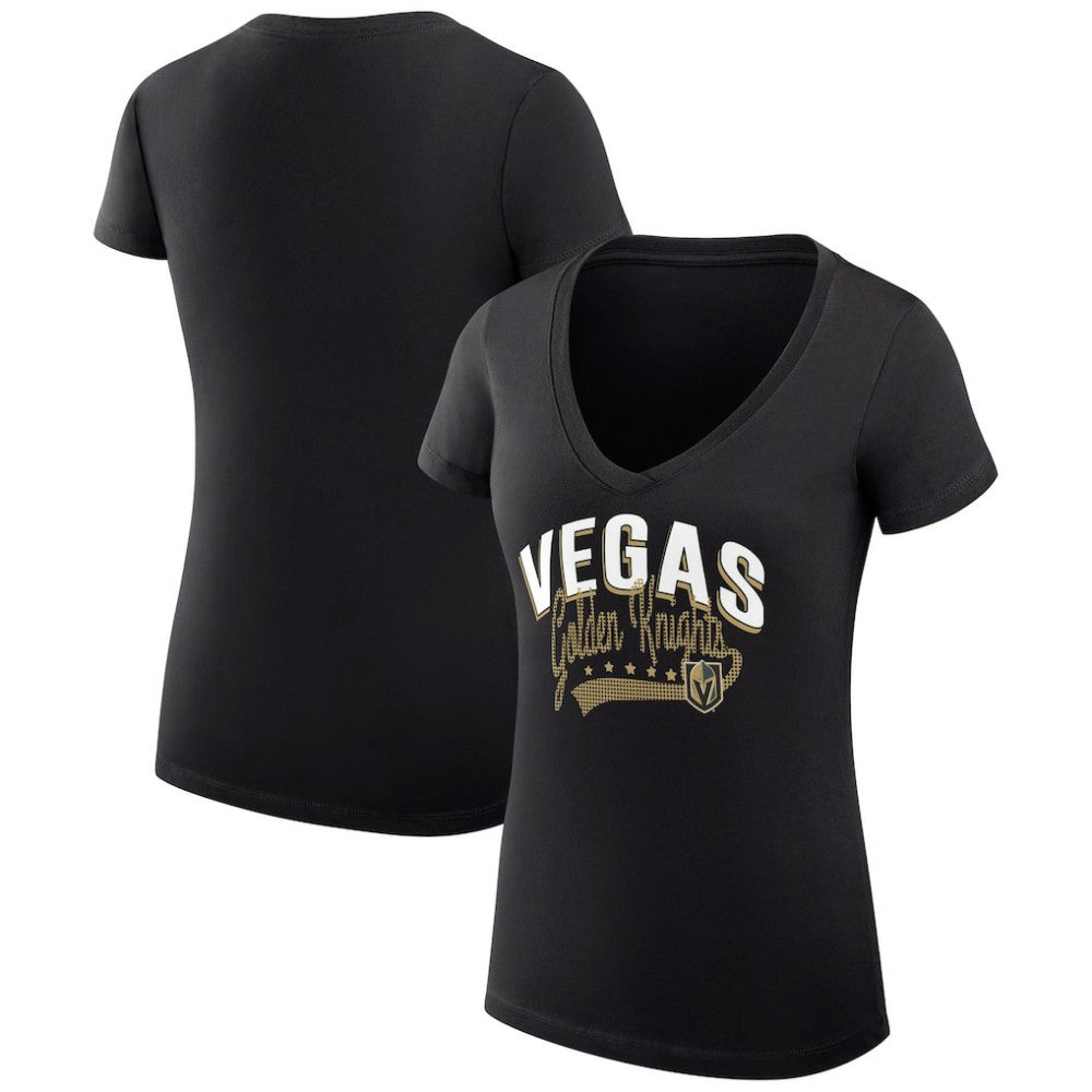 Vegas Golden Knights G-III 4Her by Carl Banks Women's Super-Slim Fit Lightweight Filigree Logo V-Neck T-Shirt – Black