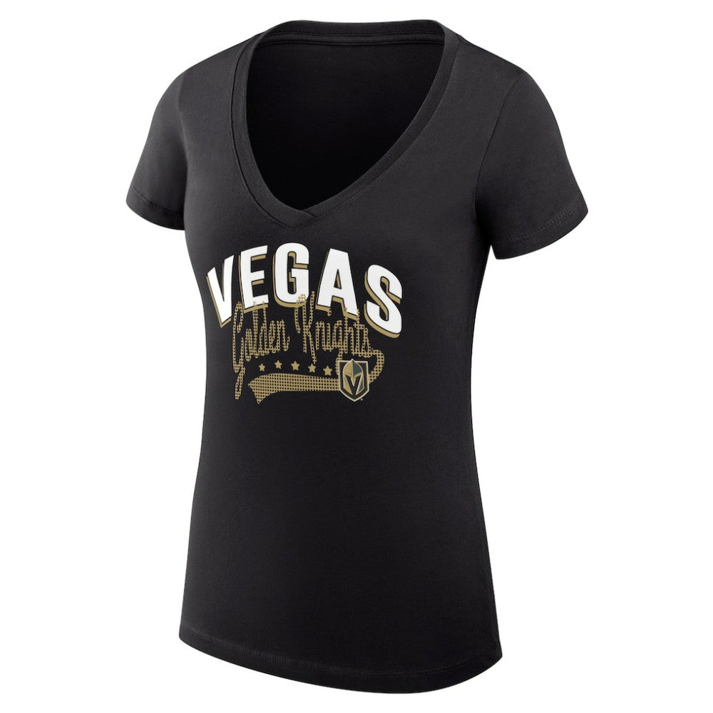 Vegas Golden Knights G-III 4Her by Carl Banks Women's Super-Slim Fit Lightweight Filigree Logo V-Neck T-Shirt – Black