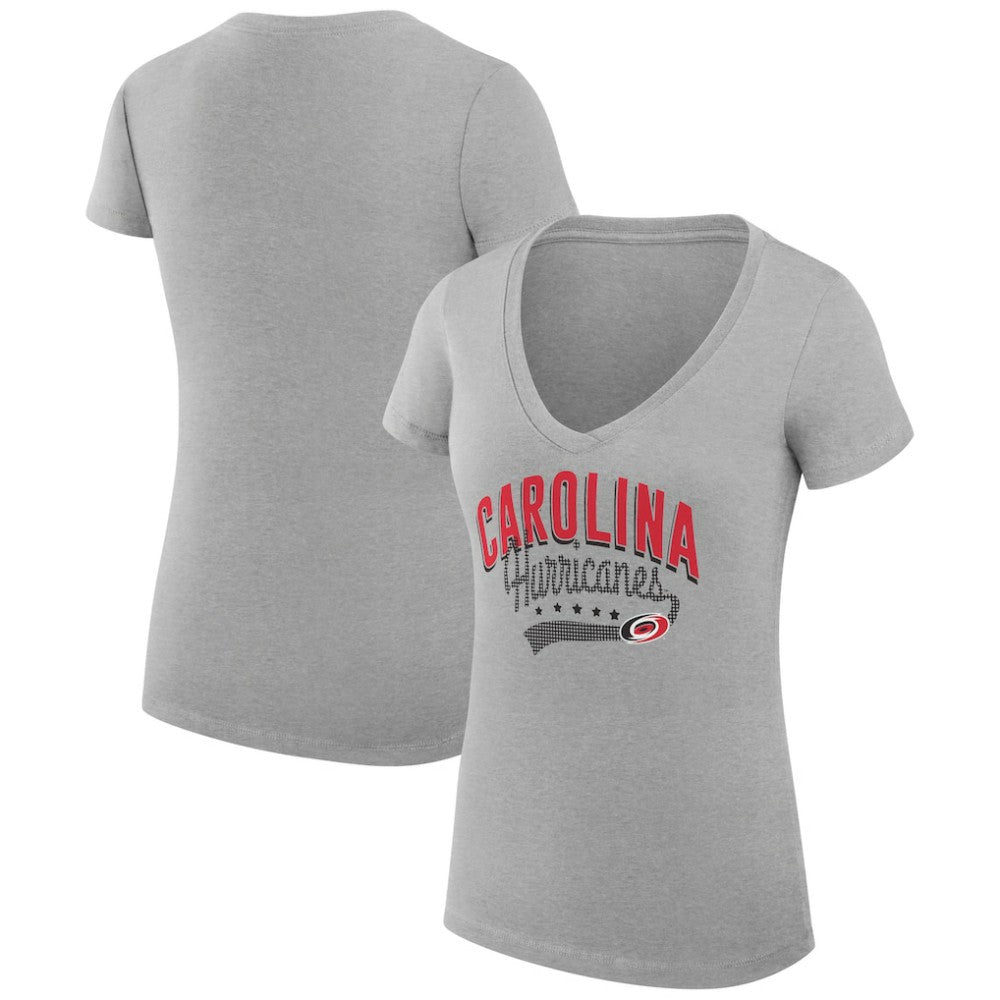 Carolina Hurricanes G-III 4Her by Carl Banks Women's Super-Slim Fit Lightweight Filigree Logo V-Neck T-Shirt – Gray