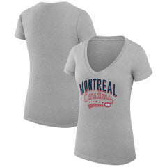 Montreal Canadiens G-III 4Her by Carl Banks Women's Super-Slim Fit Lightweight Filigree Logo V-Neck T-Shirt – Gray