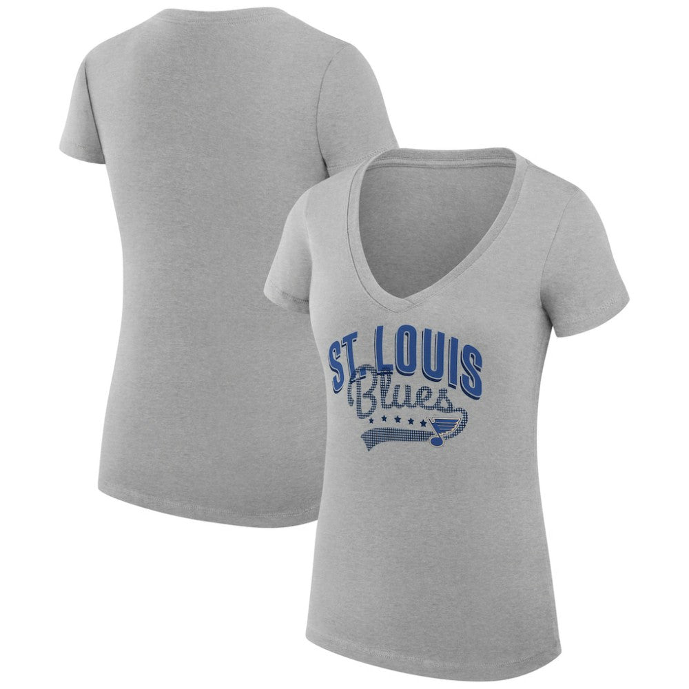 St. Louis Blues G-III 4Her by Carl Banks Women's Super-Slim Fit Lightweight Filigree Logo V-Neck T-Shirt – Gray