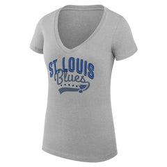 St. Louis Blues G-III 4Her by Carl Banks Women's Super-Slim Fit Lightweight Filigree Logo V-Neck T-Shirt – Gray