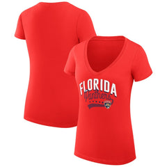 Florida Panthers G-III 4Her by Carl Banks Women's Super-Slim Fit Lightweight Filigree Logo V-Neck T-Shirt – Red