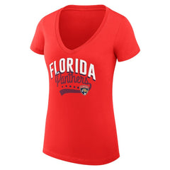 Florida Panthers G-III 4Her by Carl Banks Women's Super-Slim Fit Lightweight Filigree Logo V-Neck T-Shirt – Red