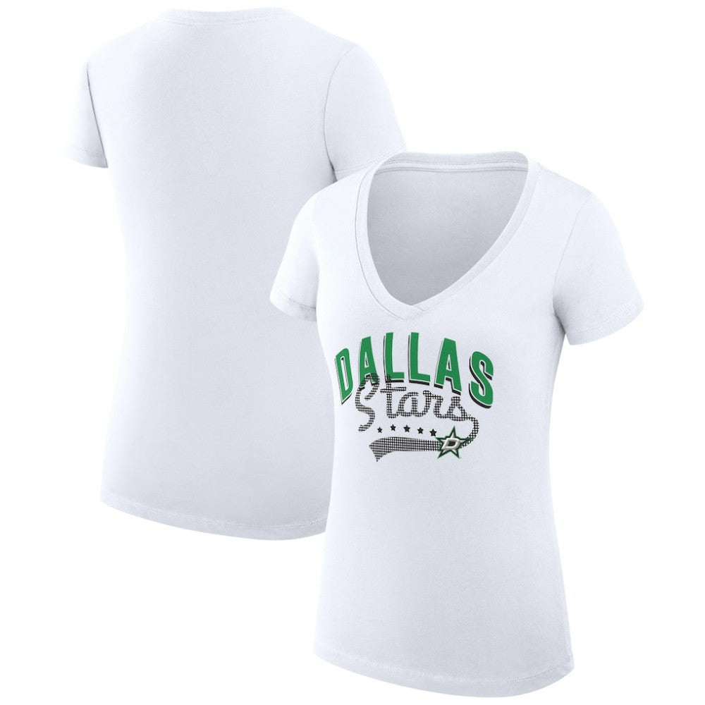 Dallas Stars G-III 4Her by Carl Banks Women's Super-Slim Fit Lightweight Filigree Logo V-Neck T-Shirt – White
