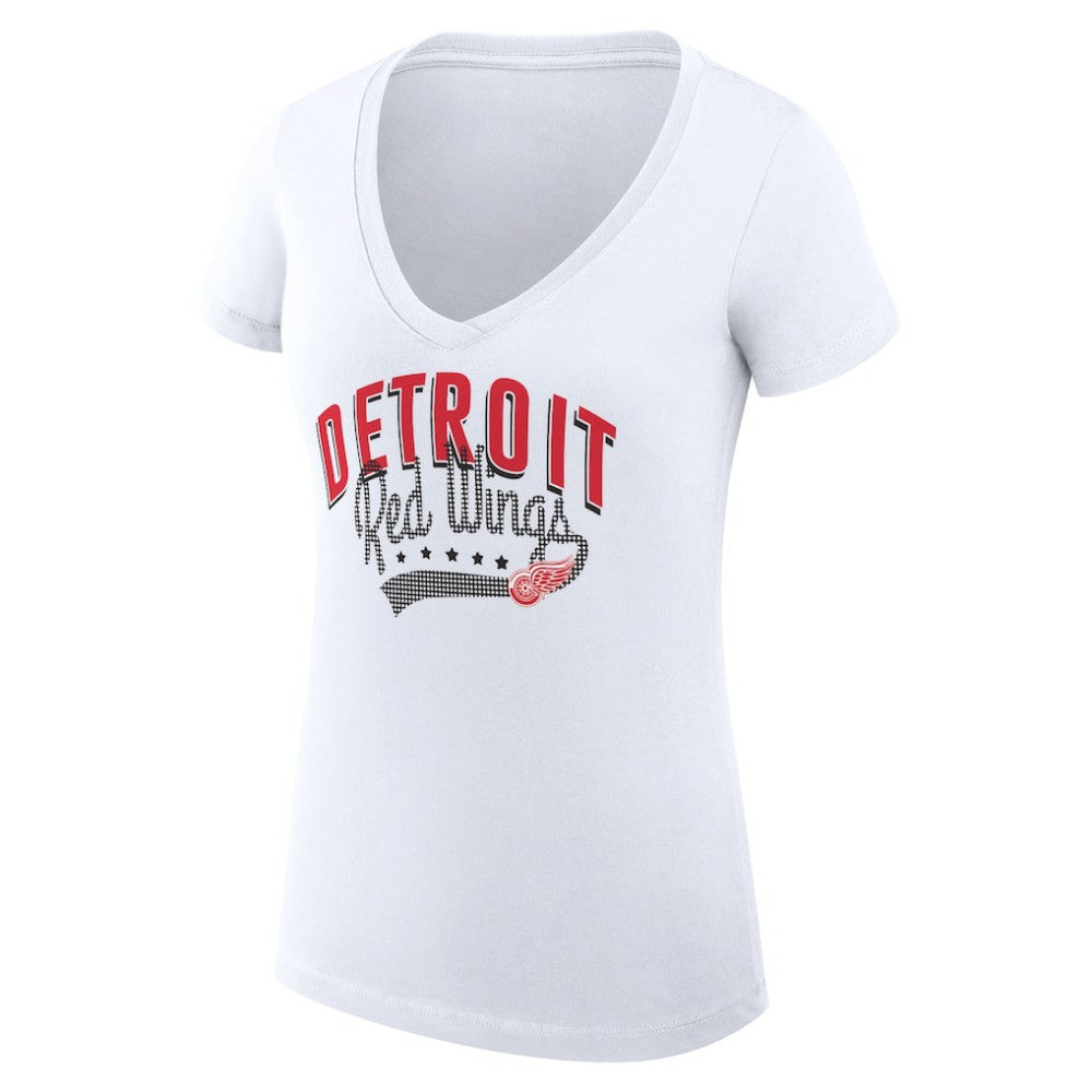 Detroit Red Wings G-III 4Her by Carl Banks Women's Super-Slim Fit Lightweight Filigree Logo V-Neck T-Shirt – White