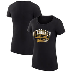 Pittsburgh Penguins G-III 4Her by Carl Banks Women's Super-Slim Fit Lightweight Filigree Logo T-Shirt – Black
