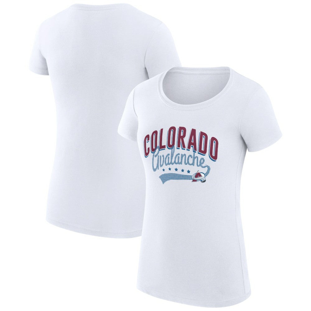 Colorado Avalanche G-III 4Her by Carl Banks Women's Super-Slim Fit Lightweight Filigree Logo T-Shirt – White