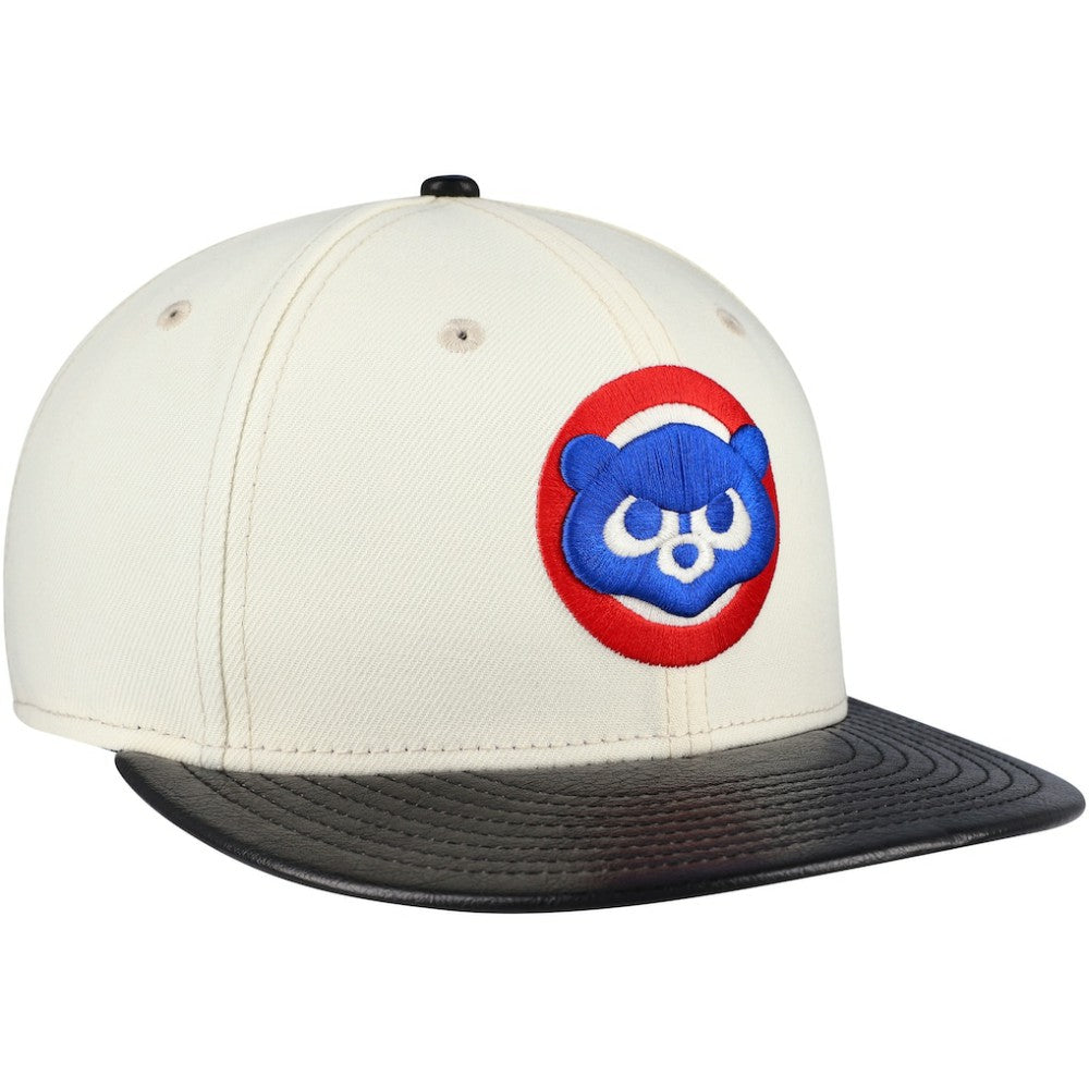 Chicago Cubs Game Night Leather Visor 59FIFTY Fitted Hat Cream | New Era