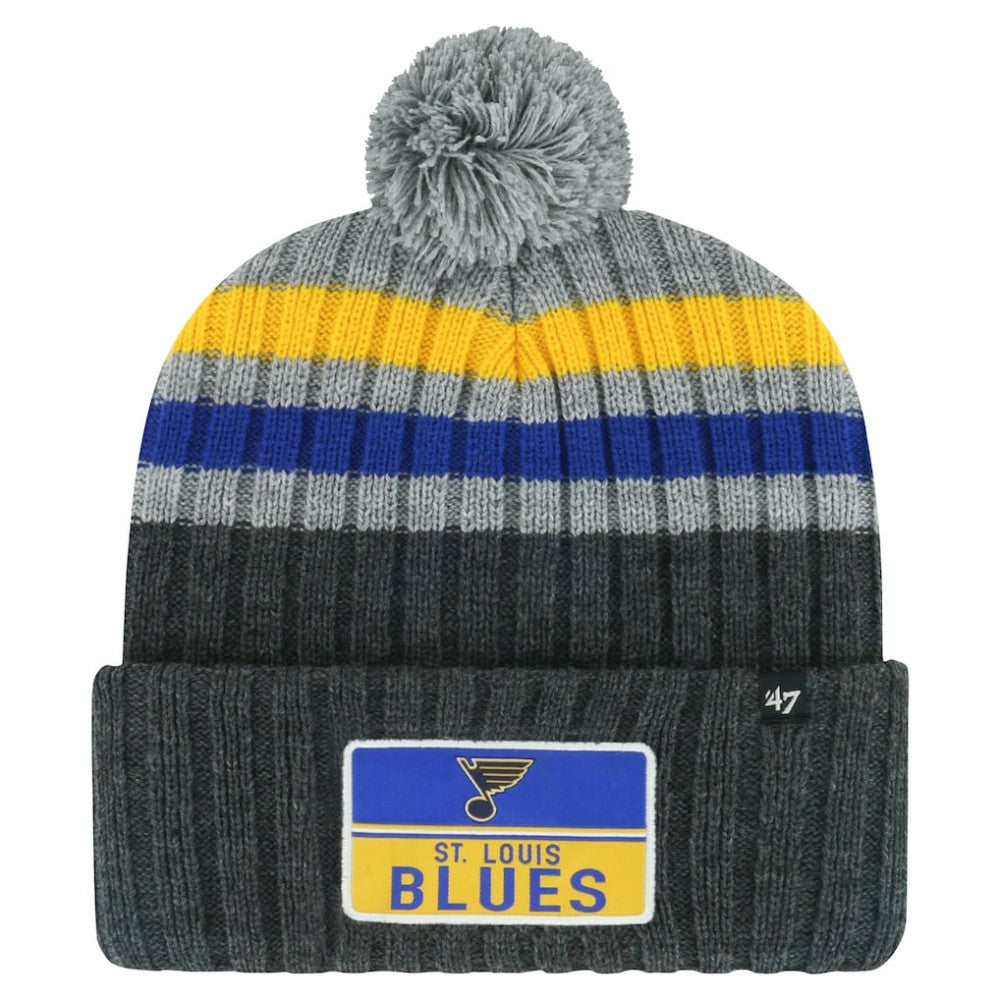 St. Louis Blues '47 Stack Patch Cuffed Knit Hat with Pom Gray