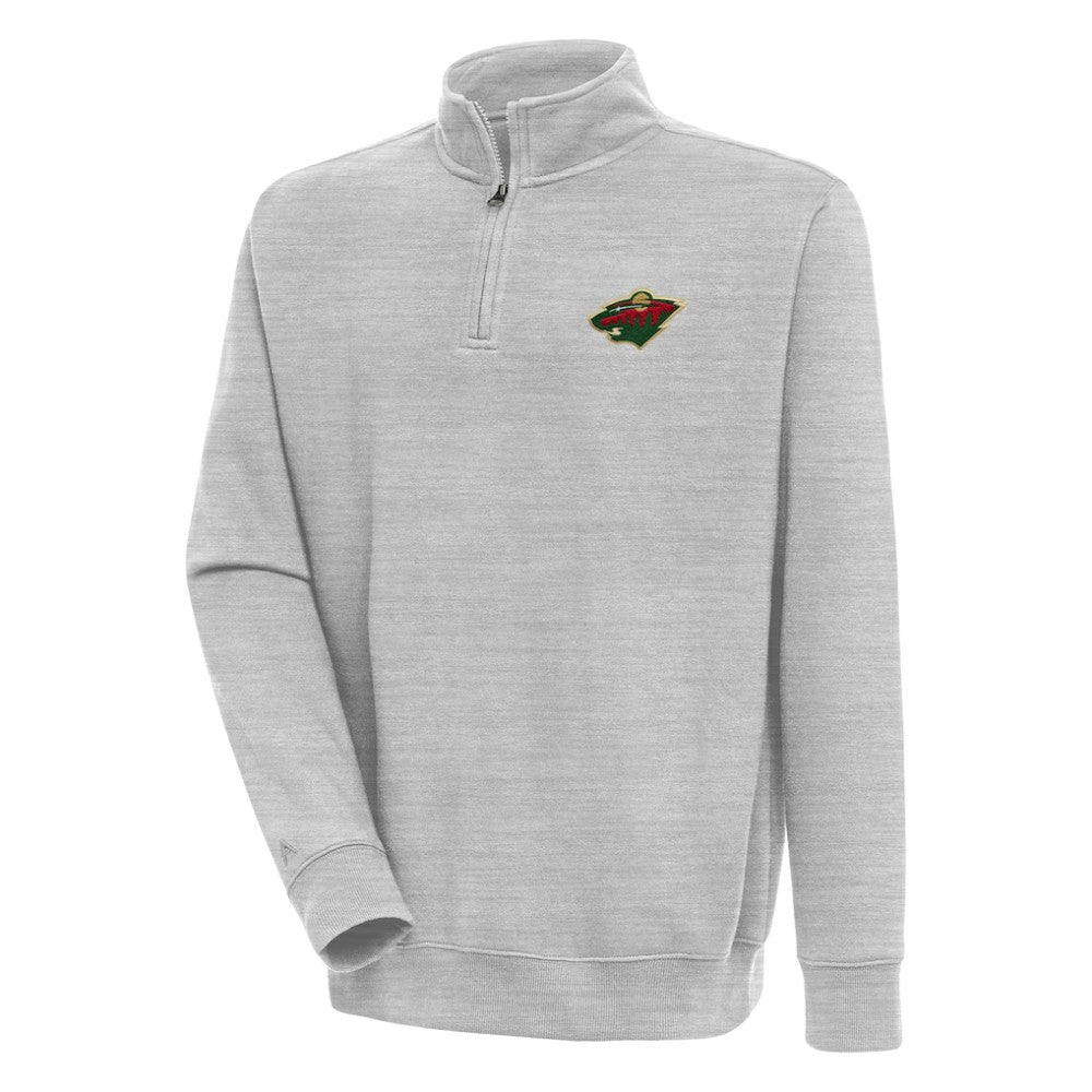 Minnesota Wild Antigua Victory Quarter-Zip Pullover Top Heather Gray