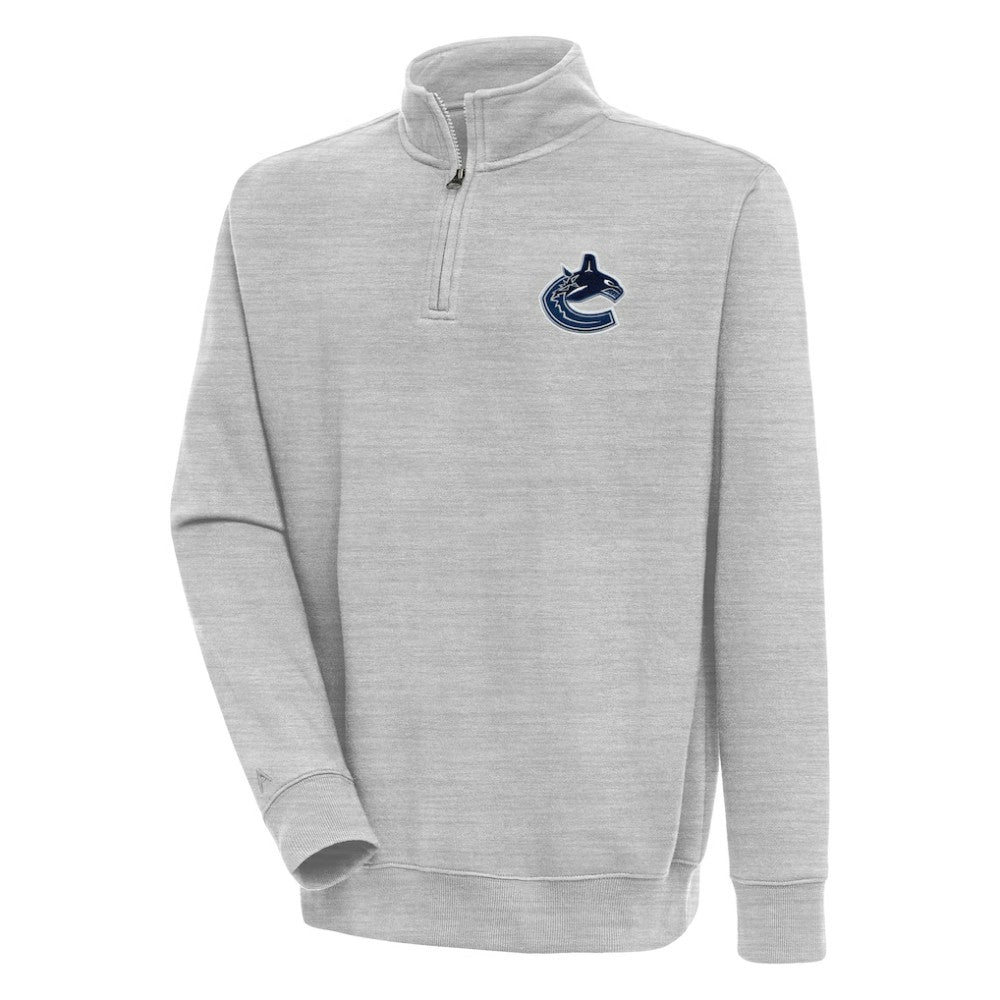 Vancouver Canucks Antigua Victory Quarter-Zip Pullover Top Heather Gray