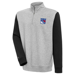 New York Rangers Antigua Victory Colorblock Quarter-Zip Pullover Top Heather Gray/Black