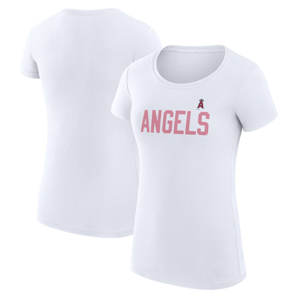 Los Angeles Angels G-III 4Her by Carl Banks Women's Super-Slim Fit Lightweight Dot Print T-Shirt White