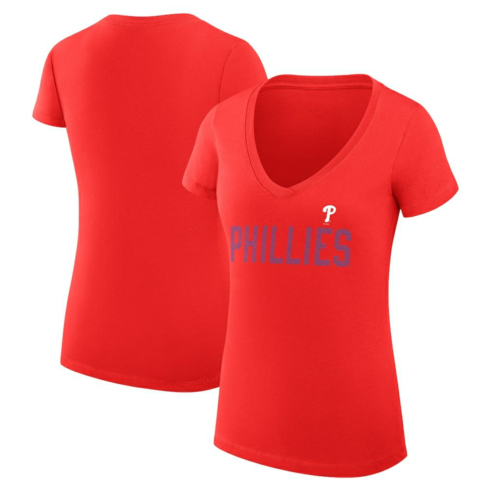 Philadelphia Phillies G-III 4Her by Carl Banks Women's Super-Slim Fit Lightweight Dot Print V-Neck T-Shirt Red