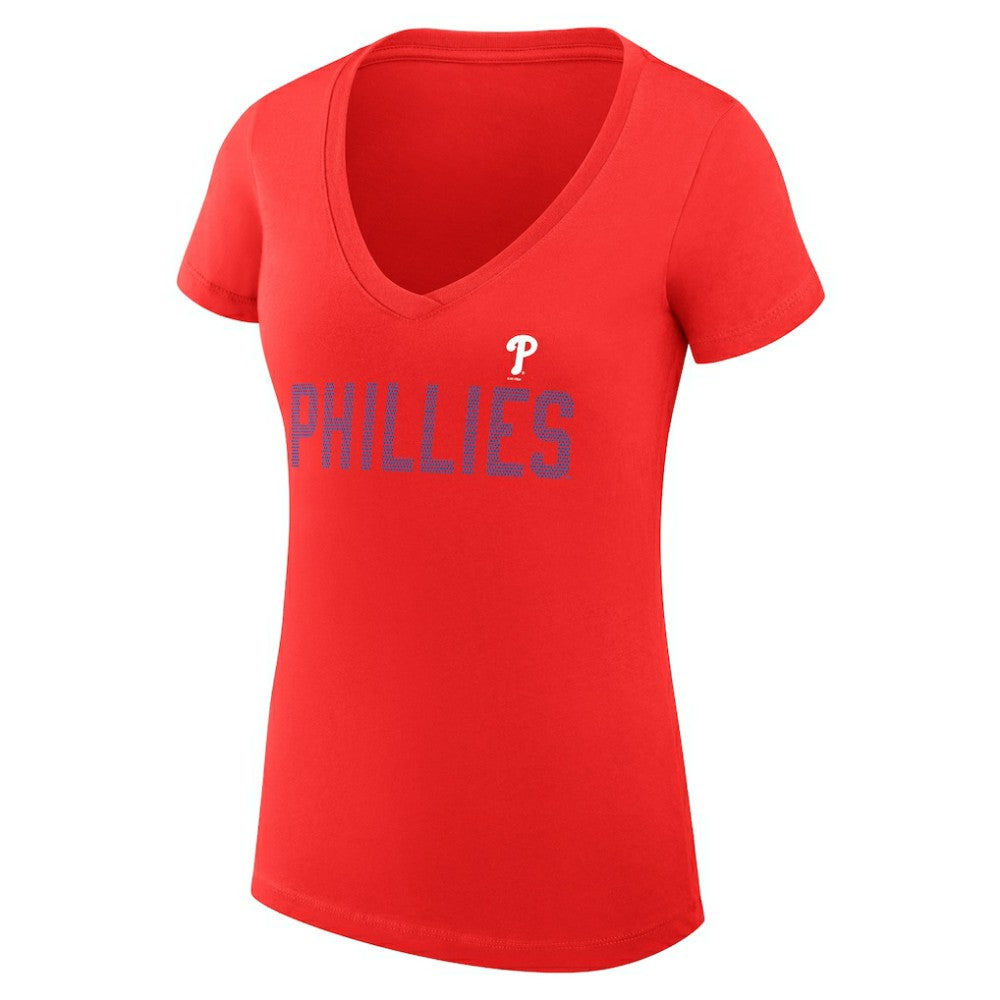 Philadelphia Phillies G-III 4Her by Carl Banks Women's Super-Slim Fit Lightweight Dot Print V-Neck T-Shirt Red