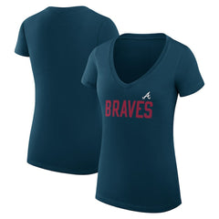 Atlanta Braves G-III 4Her by Carl Banks Women's Super-Slim Fit Lightweight Dot Print V-Neck T-Shirt Navy