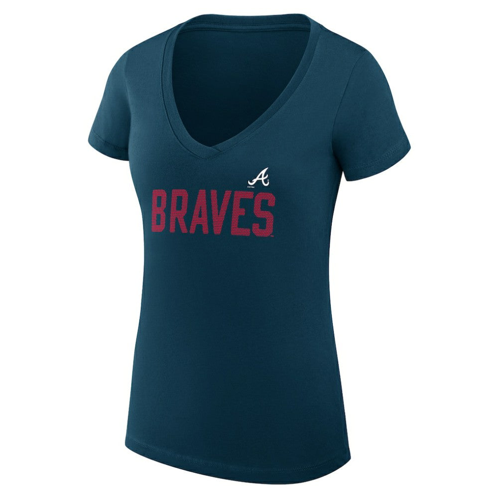 Atlanta Braves G-III 4Her by Carl Banks Women's Super-Slim Fit Lightweight Dot Print V-Neck T-Shirt Navy