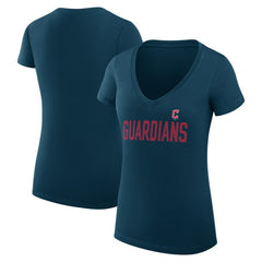 Cleveland Guardians G-III 4Her by Carl Banks Women's Super-Slim Fit Lightweight Dot Print V-Neck T-Shirt Navy