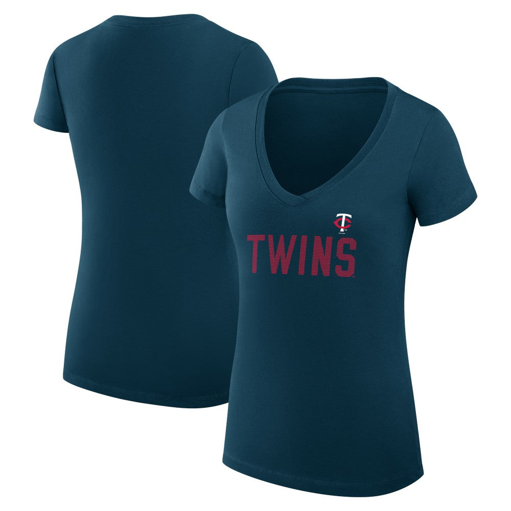 Minnesota Twins G-III 4Her by Carl Banks Women's Super-Slim Fit Lightweight Dot Print V-Neck T-Shirt Navy