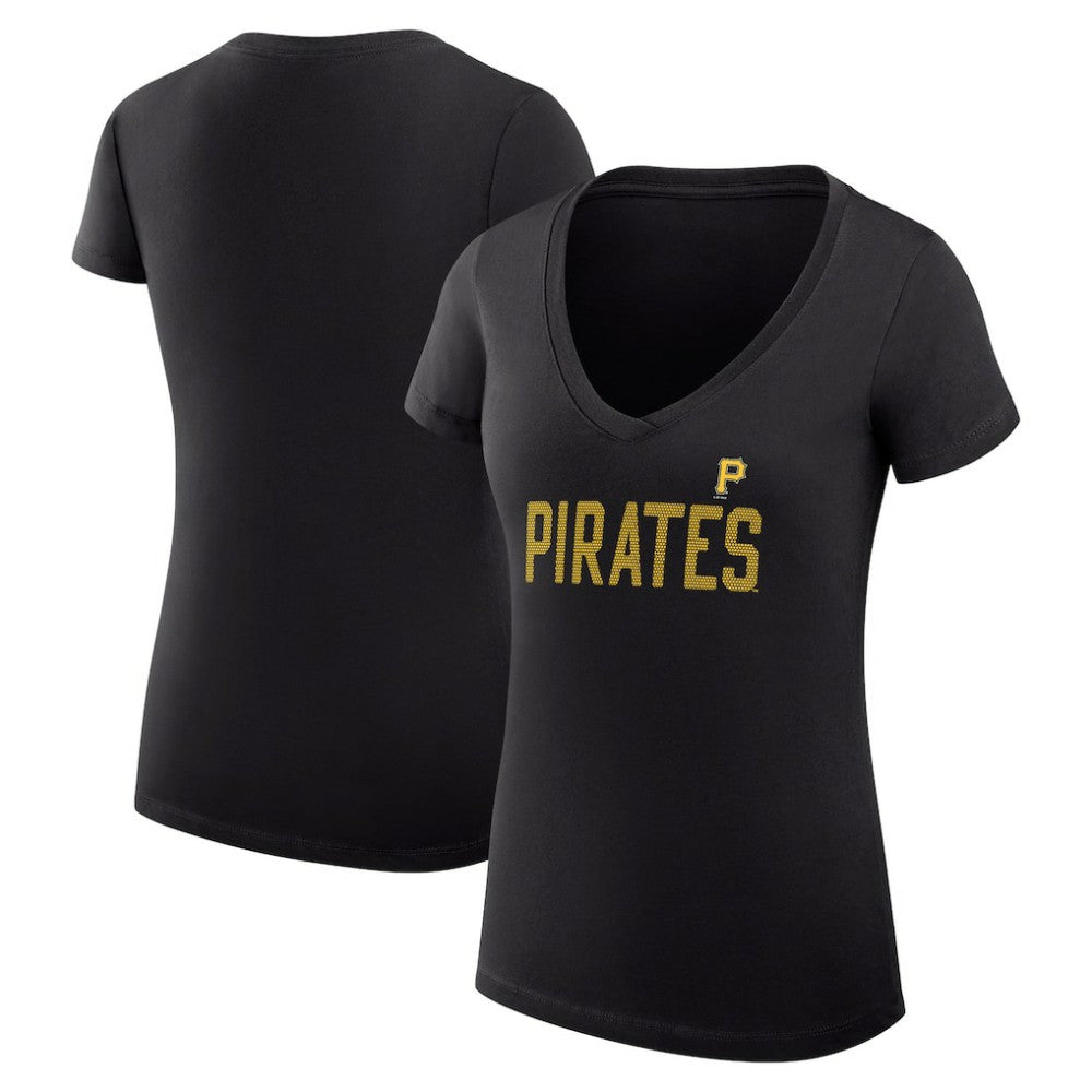 Pittsburgh Pirates G-III 4Her by Carl Banks Women's Super-Slim Fit Lightweight Dot Print V-Neck T-Shirt Black
