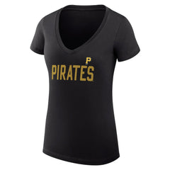 Pittsburgh Pirates G-III 4Her by Carl Banks Women's Super-Slim Fit Lightweight Dot Print V-Neck T-Shirt Black