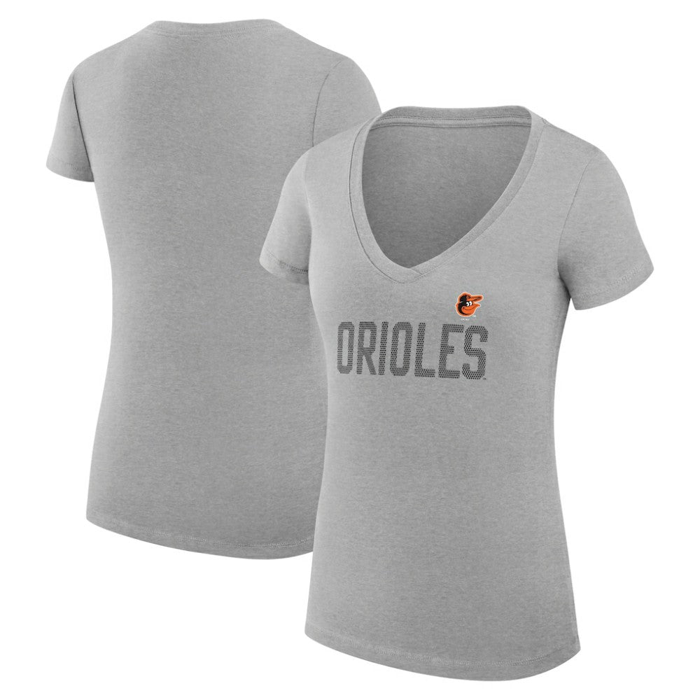 Baltimore Orioles G-III 4Her by Carl Banks Women's Super-Slim Fit Lightweight Dot Print V-Neck T-Shirt Gray