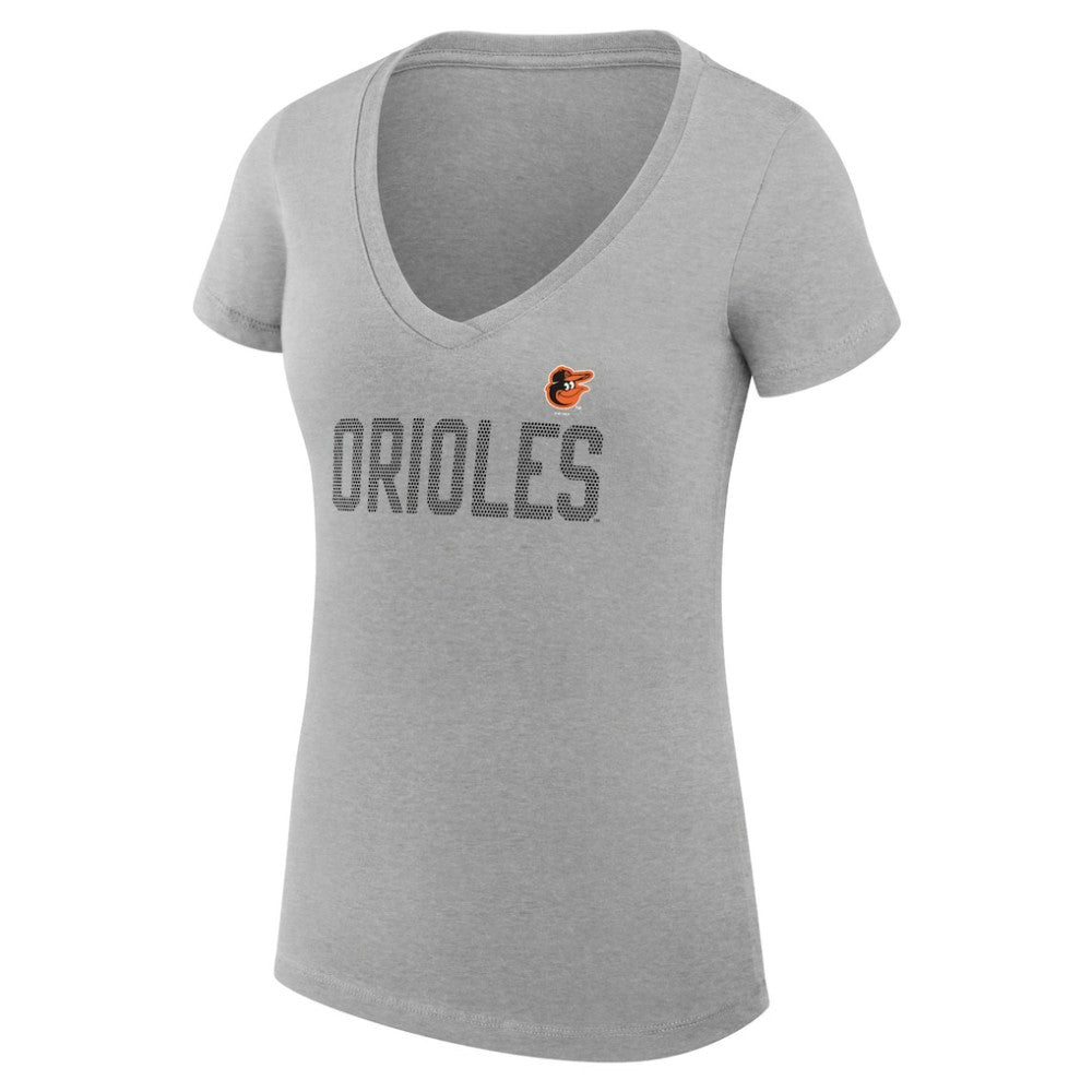 Baltimore Orioles G-III 4Her by Carl Banks Women's Super-Slim Fit Lightweight Dot Print V-Neck T-Shirt Gray