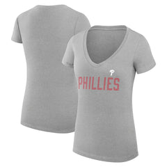 Philadelphia Phillies G-III 4Her by Carl Banks Women's Super-Slim Fit Lightweight Dot Print V-Neck T-Shirt Gray