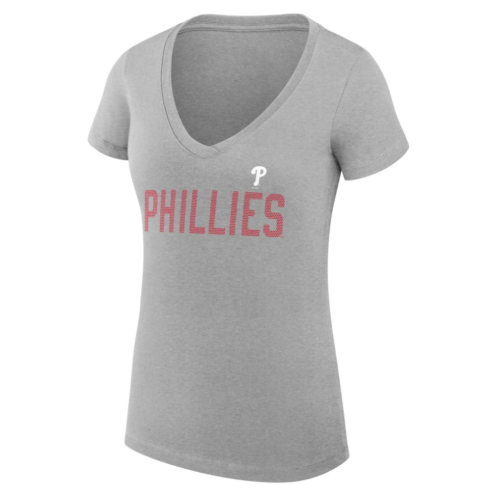 Philadelphia Phillies G-III 4Her by Carl Banks Women's Super-Slim Fit Lightweight Dot Print V-Neck T-Shirt Gray